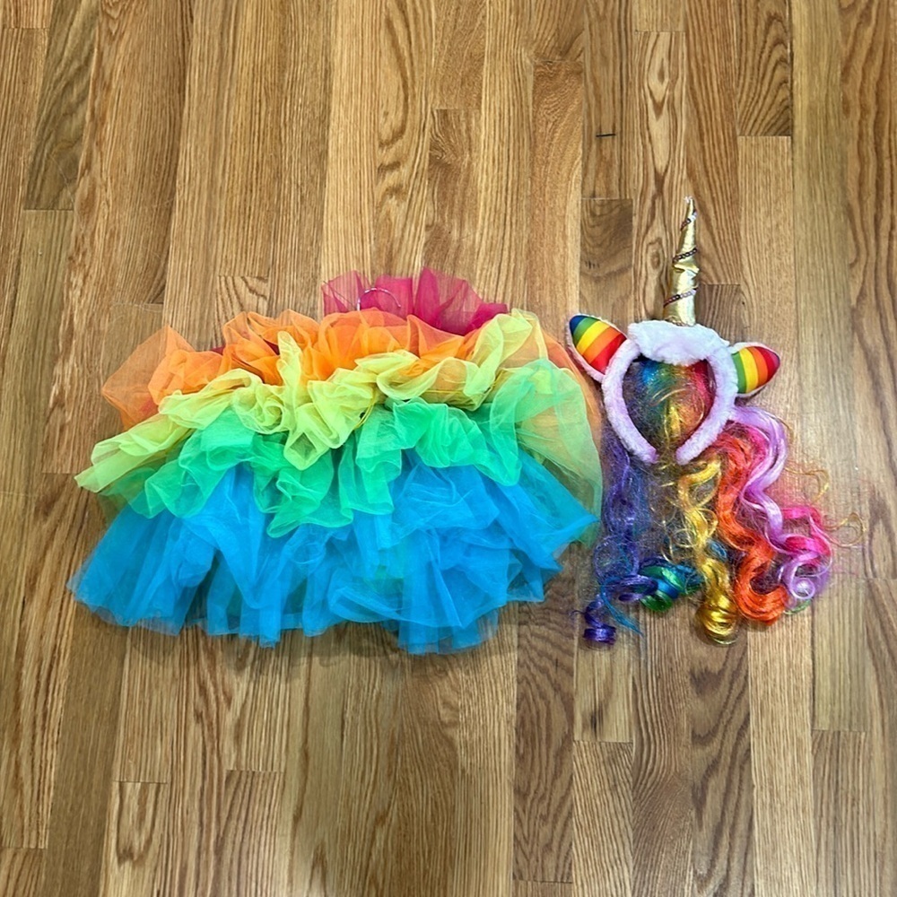 Unicorn container bundle light up tutu neon rainbow & rainbow ponytail headband
